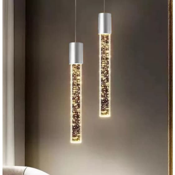 Kit 2 Lustre Pendente Cristal Bolhas Bivolt 20cm - Prateado