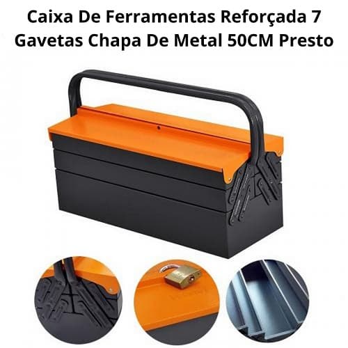Caixa De Ferramentas Organizadora Sanfonada 7 Gavetas 50CM Reforçada Chapa Metal Presto