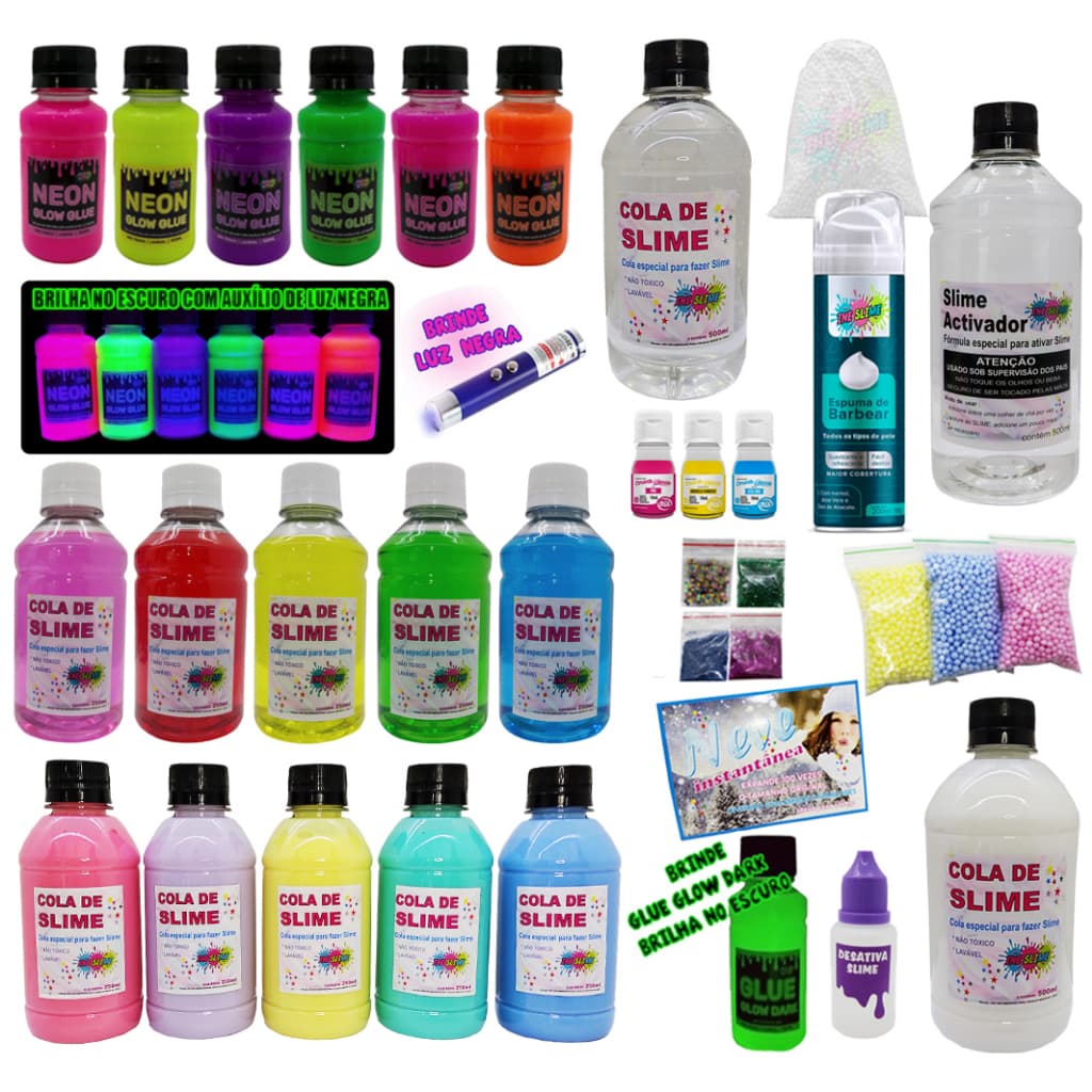 Kit Super Completo Para Fazer Slime Colas Neon  Coloridas e clear o mais completo da shopee