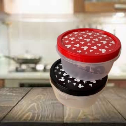 Kit 2 Potes Redondos Transparente Decorados Mickey & Minnie Love Disney
