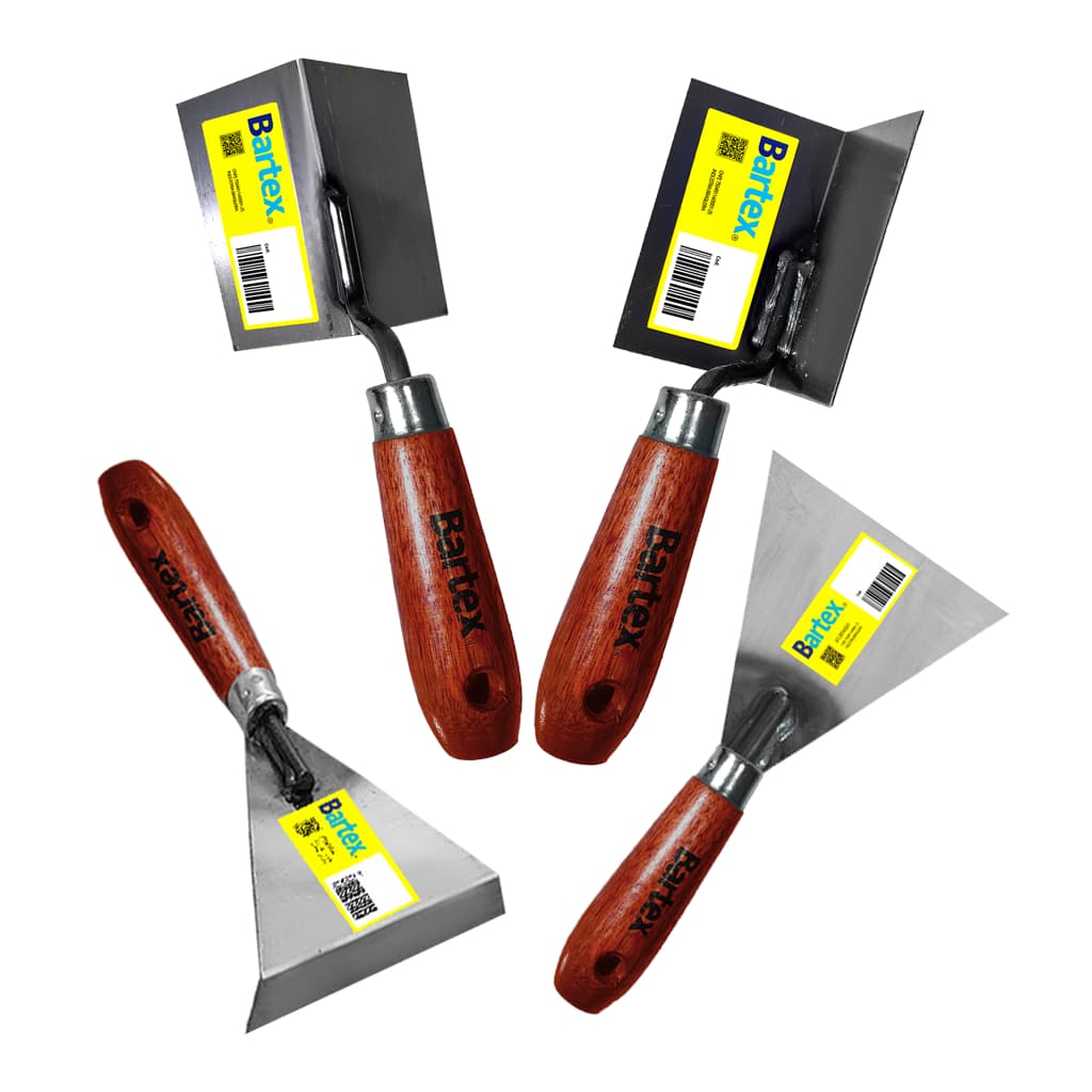 Kit 4 Espátulas Desempenadeira Para Quina e Canto/ Reta/ Raspadeira/ Bartex Gesso Drywal Massa Corrida