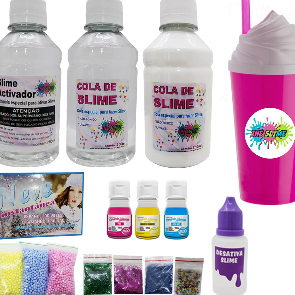 Mini Kit Slime Completo Com Copo Rosa - Ine Slime