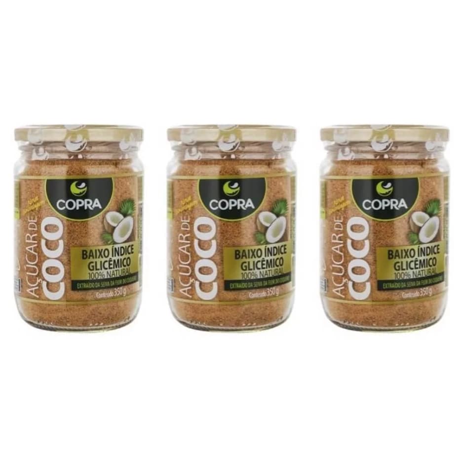 Açúcar de Coco 350g Baixo Índice Glicêmico Copra Kit 03 unidades
