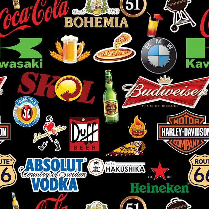 Papel de Parede Adesivo para Cozinha Barzinho Gourmet Marcas Cervejas Colorido Evelopamento Caixa