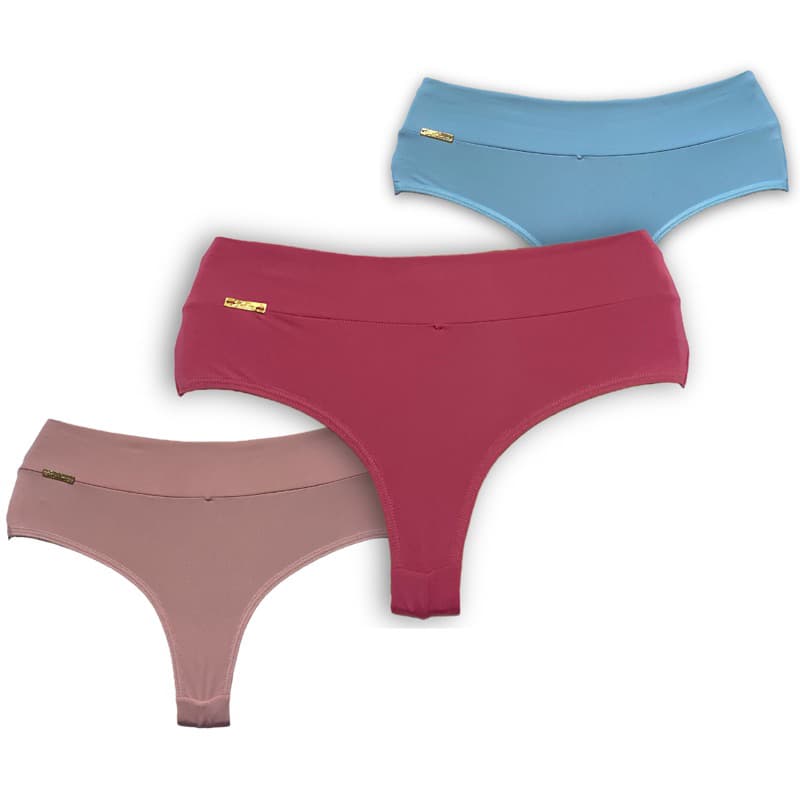 Kit 3 Calcinhas Segura Barriga Zero Barriga Calcinha Cós Alto