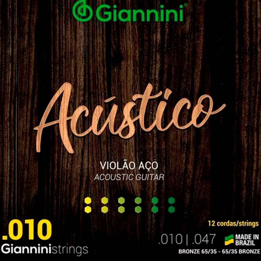 Encordoamento 12 Cordas Violão Aço Giannini .010 Acústico GESWA12