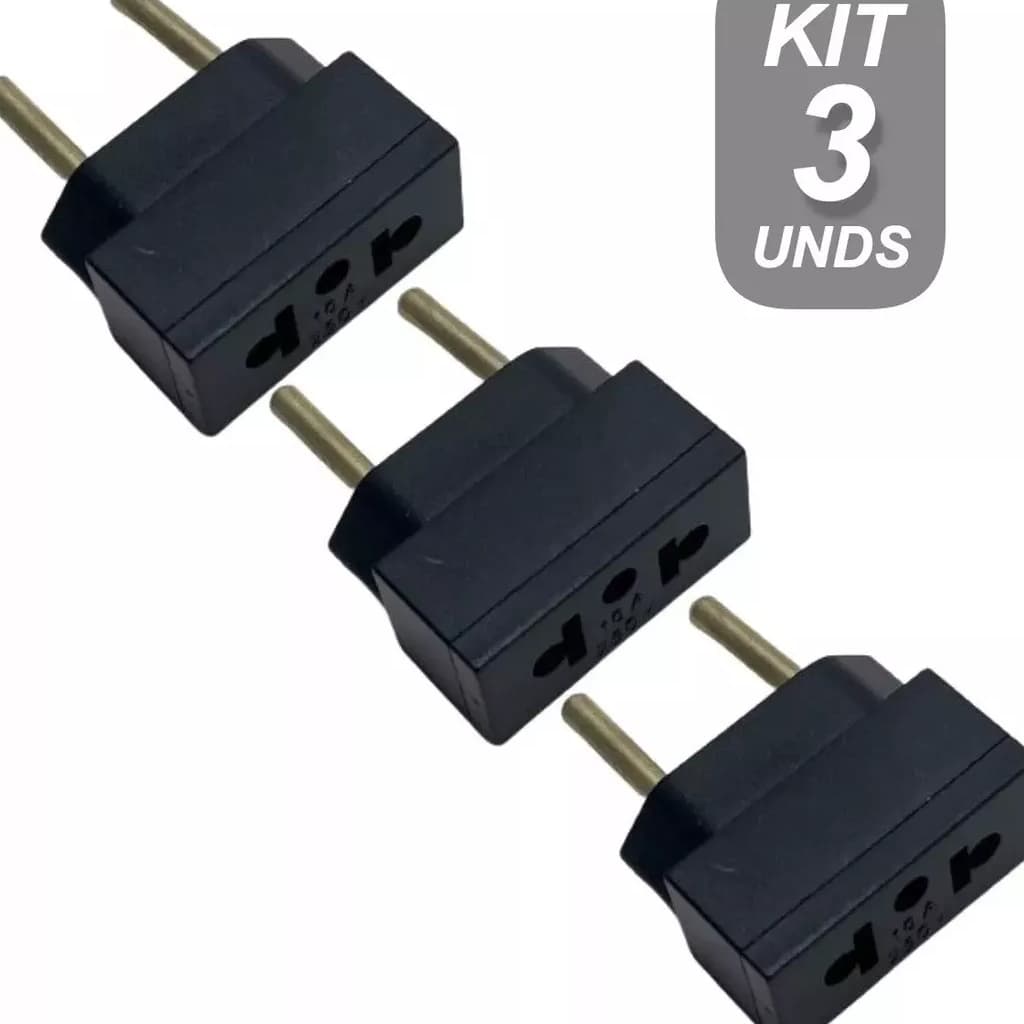Kit 3 Adaptador De Tomada Americano Pino Bipolar Universal 250v 10 e 20 Amperes