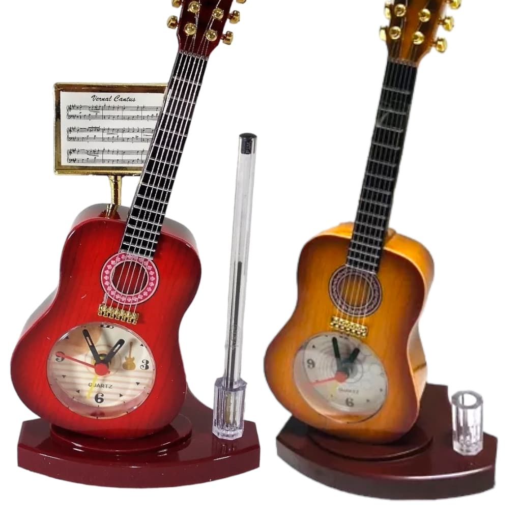 23.5*12*8cm Relógio Despertador de Mesa Violão Com Porta Caneta - Decoração