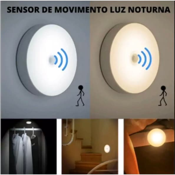 Lâmpada LED Sem Fio Inteligente com Sensor de Presença e Movimento Automático e Recarregável