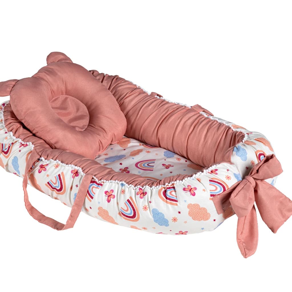 NINHO REDUTOR DE BERÇO BEBE MENINA ARCO IRIS + TRAVESSEIRO ANATOMICO