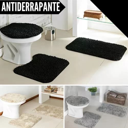 Jogo de Tapetes Banheiro Antiderrapante 3 peças