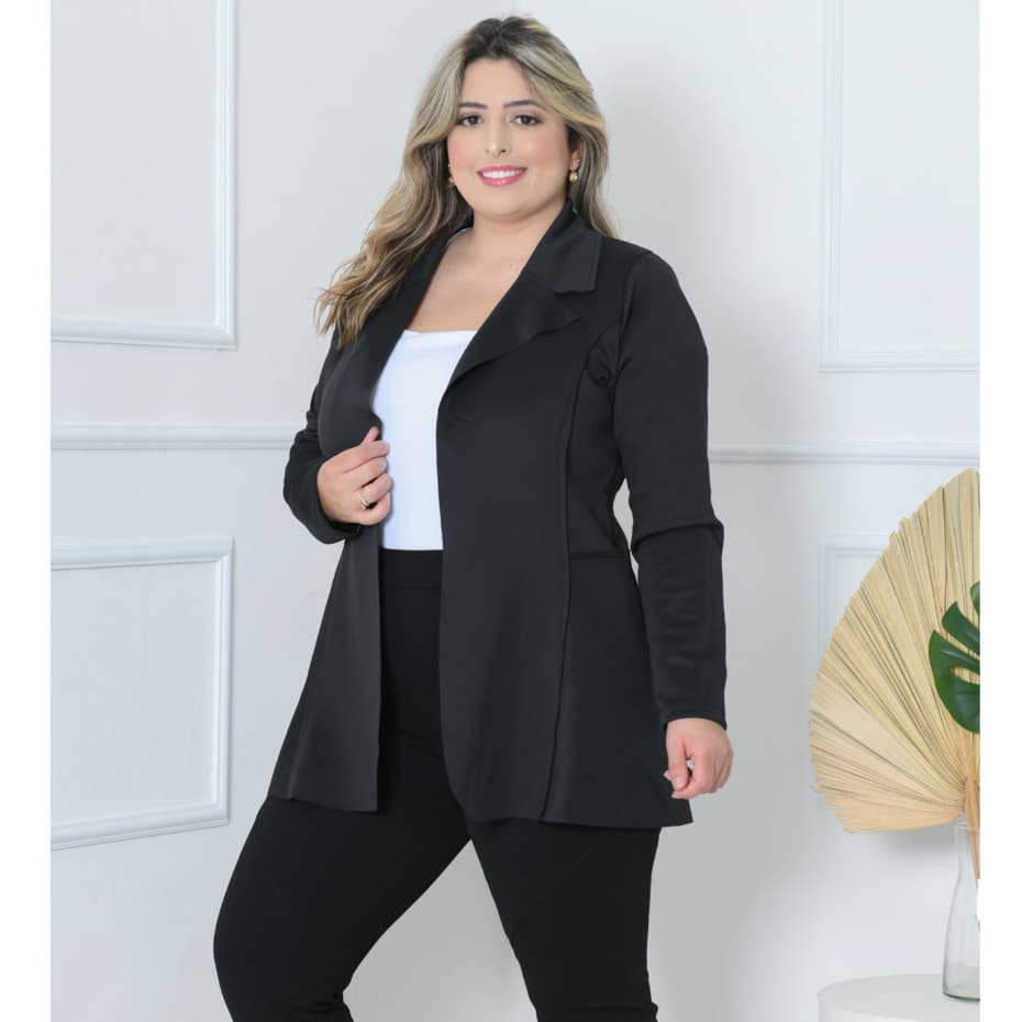 Blazer Sobretudo feminino neoprene LONGO plus size G1 G2 G3