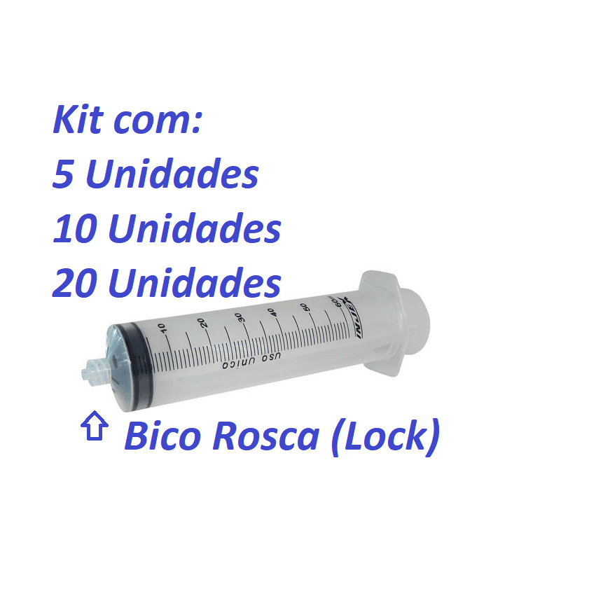 5 / 10 / 20 UNIDADES - Seringa de 60Ml Bico Luer Lock(Rosca) - Capacidade 60 ML - Ozonioterapia