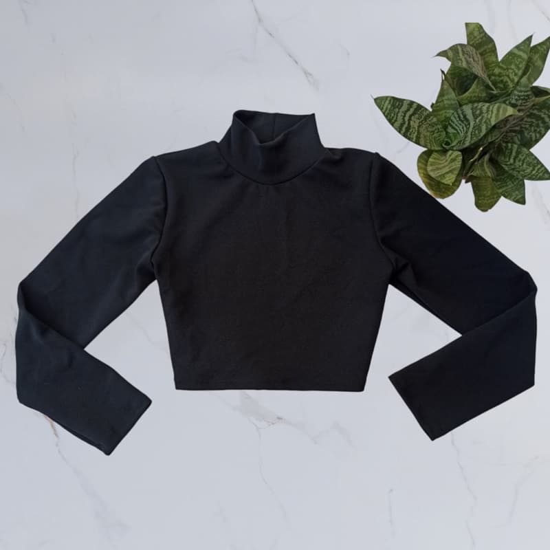Cropped feminino manga longa gola alta promoção