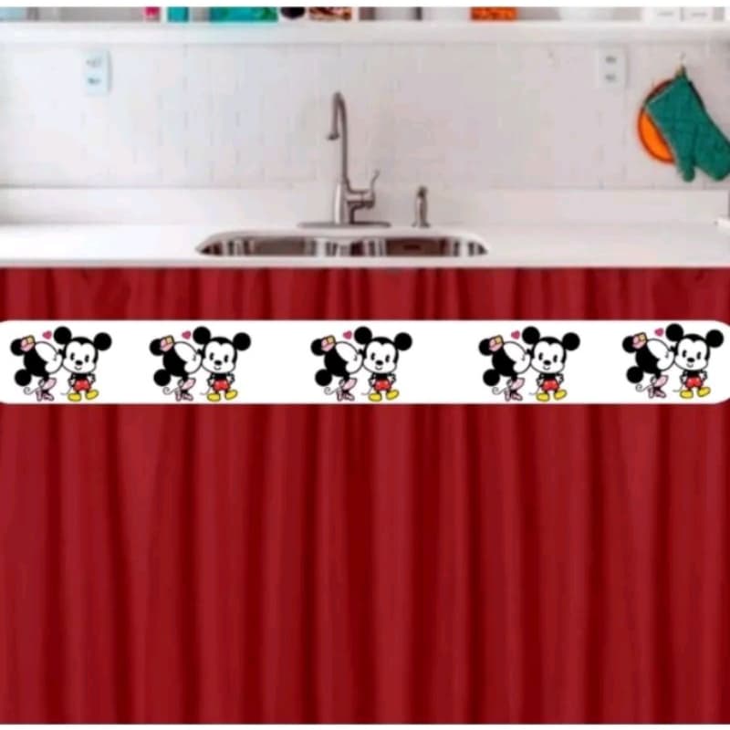 CORTINA PARA DECORAÇÃO PIA OU JANELA MICKEY E MINNIE TOYS 1,40x0,80 sem ilhós