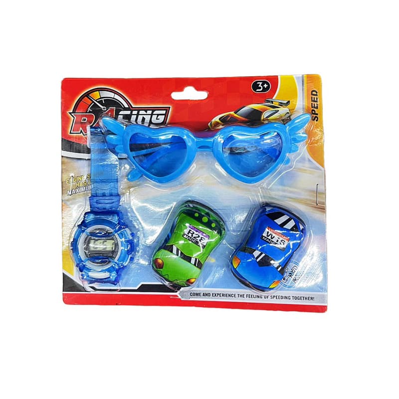 Brinquedo kit carrinhos com relogio e óculos