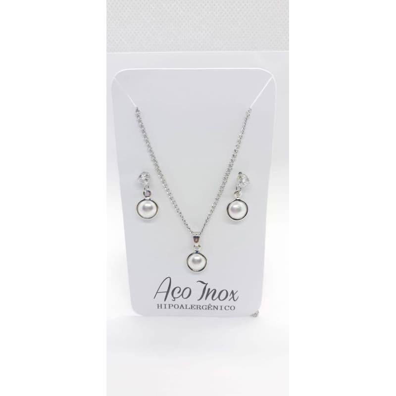 Colar com pingente E Brinco Conjunto Feminina Aço Acessorio 45cm Moda Inoxidável 316L
