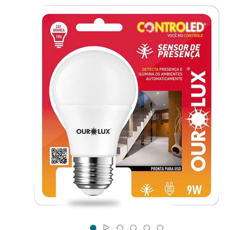 Lâmpada com sensor de presença 9w, 6500k - Ourolux