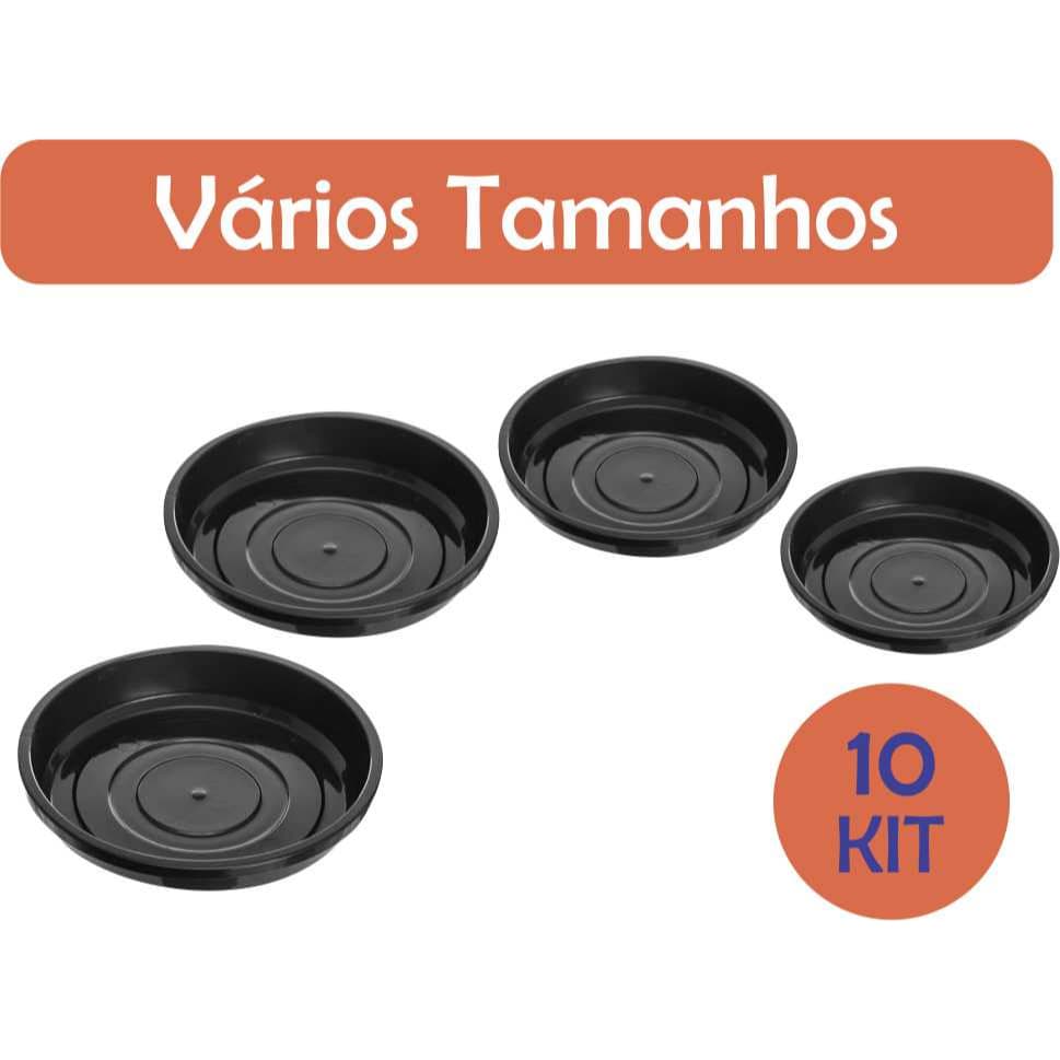 10 Prato para Vaso de Planta Redondo Preto Cuia Grande Samambaia Xaxim