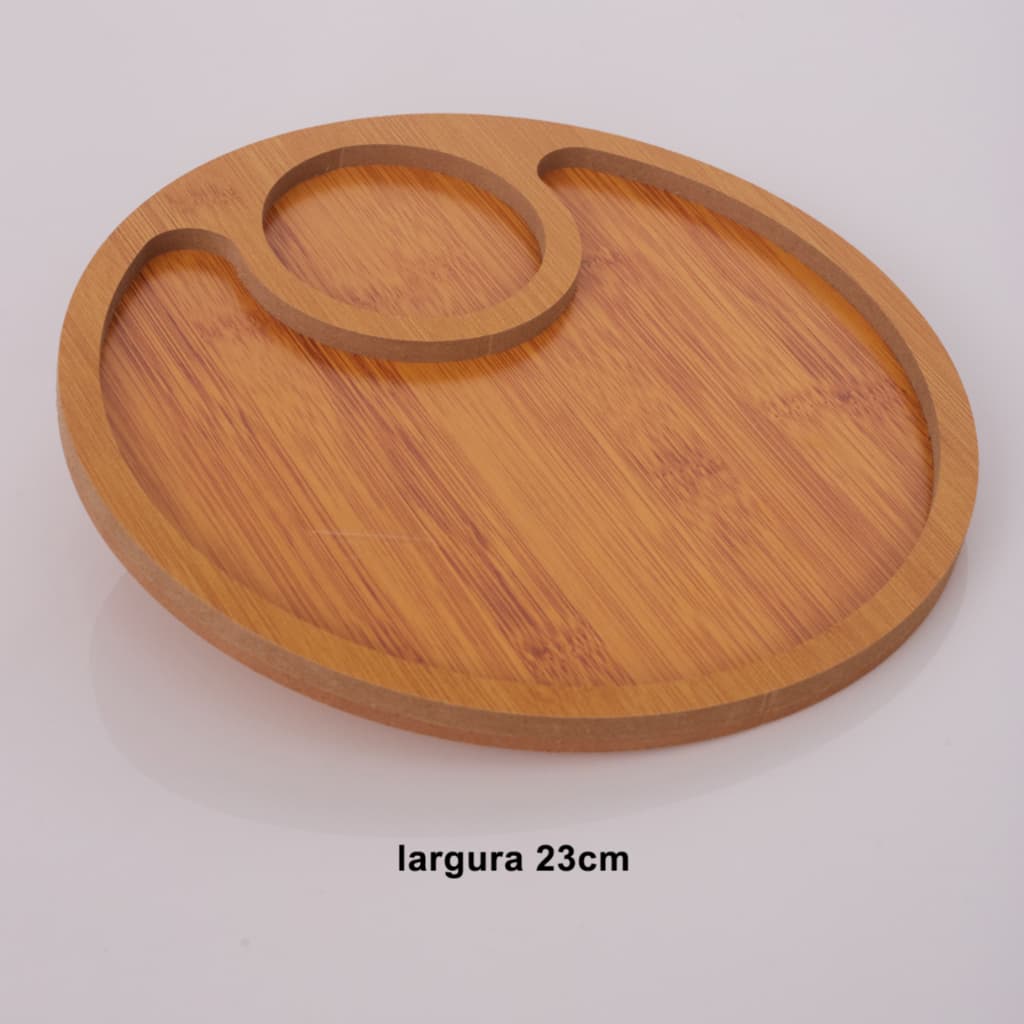 OFERTA Gamela Petisqueira De Bambu Redonda Com 2 Divisórias Aperitivos Frios Bambu 23,5X23,5X1,3cm