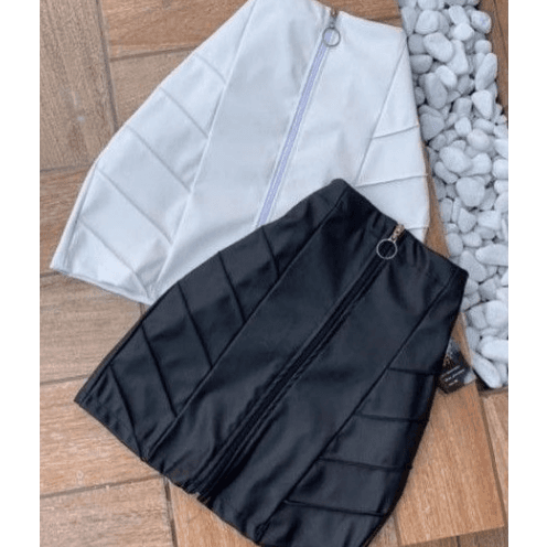 Saia Cirrê com Zíper Franzida Curta Colada Couro Fake Roupas para Rodeio Feminina São João