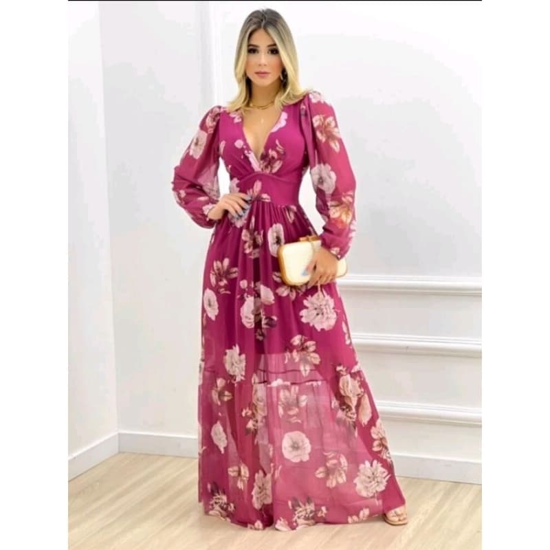 Vestido Feminino Tule longo manga comprida princesa Tule 05