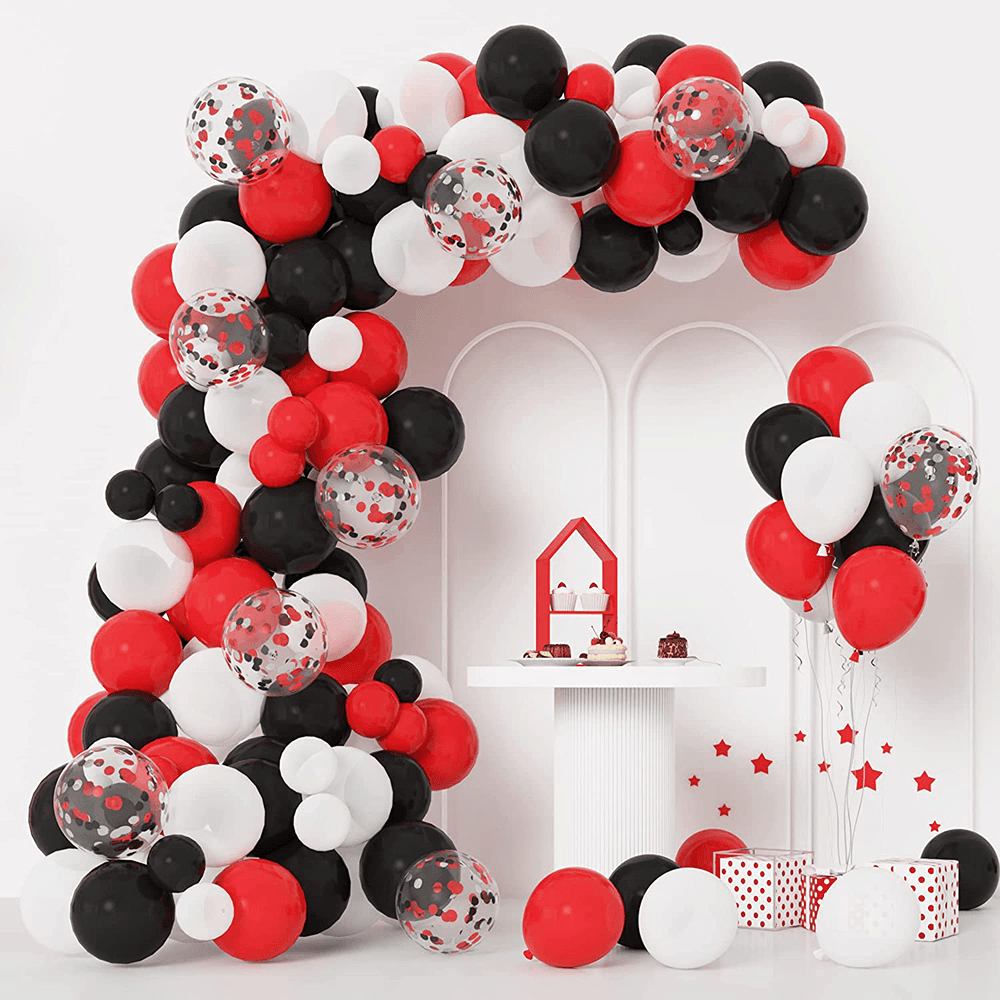 Kit 200 Balões Preto + Vermelho + Branco + Cristal N°7 + (Confete) + Fitas Para Balão Bexiga Liso Festas e Aniversários