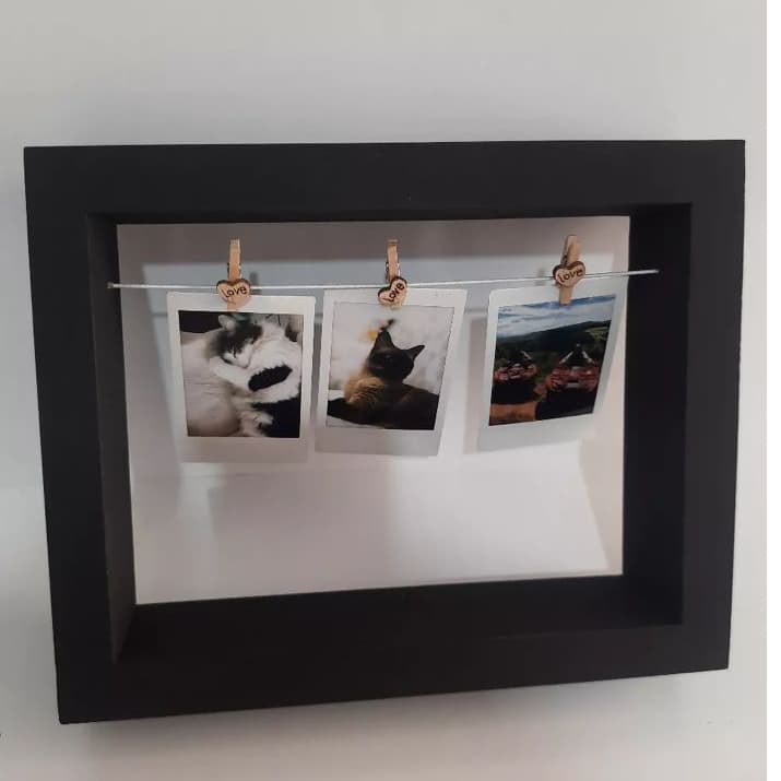 PORTA RETRATO PRETO POLAROID QUADRO ESTILO VARAL COM CORDINHA DECORAÇÃO LEMBRANCINHA DE CAMESAMENTO