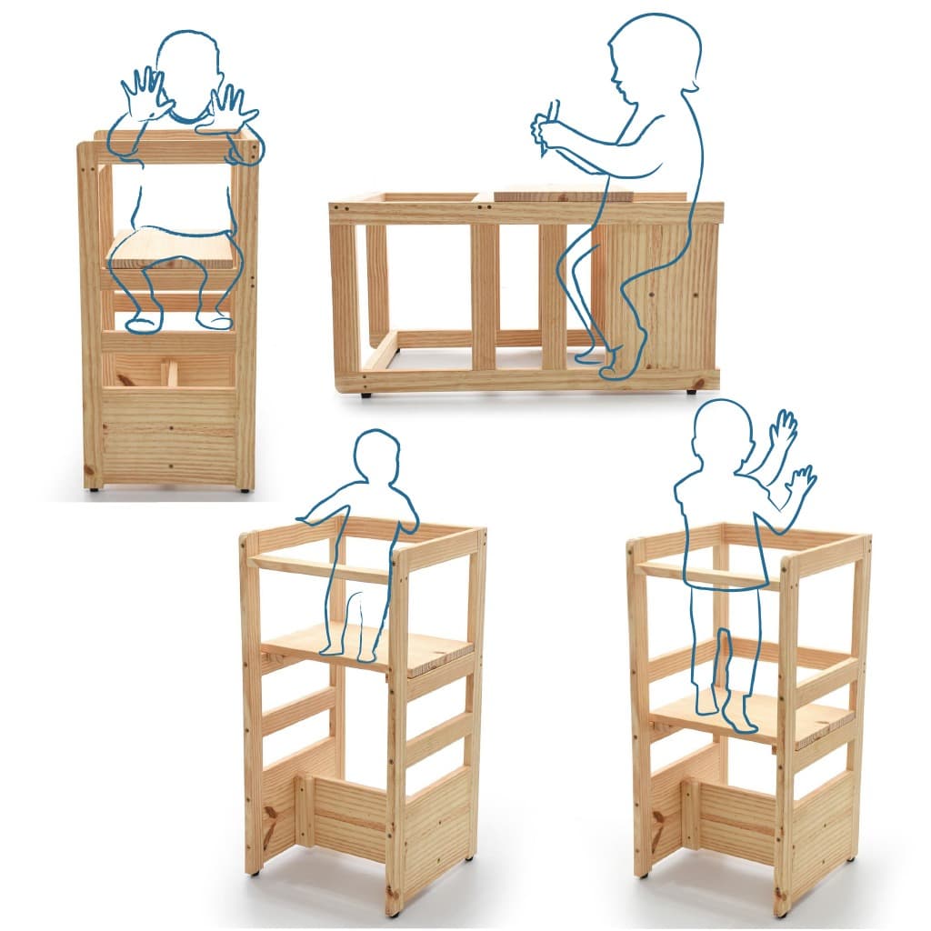 Torre Aprendizagem Montessoriana 4x1 Mesinha Cadeirão em Material Premium