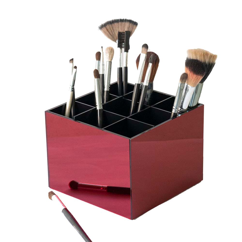 Porta Pincel em Acrílico Vermelho/Preto com 9 Divisórias