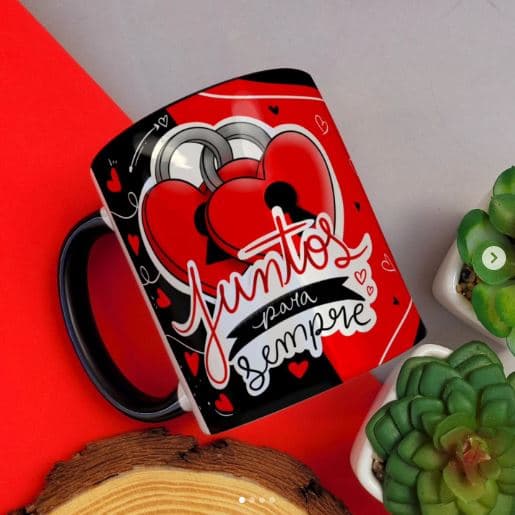 Caneca xícara Copo de Porcelana Cerâmica Personalizada Juntos Para Sempre Dia dos Namorados Colorida ou Branca