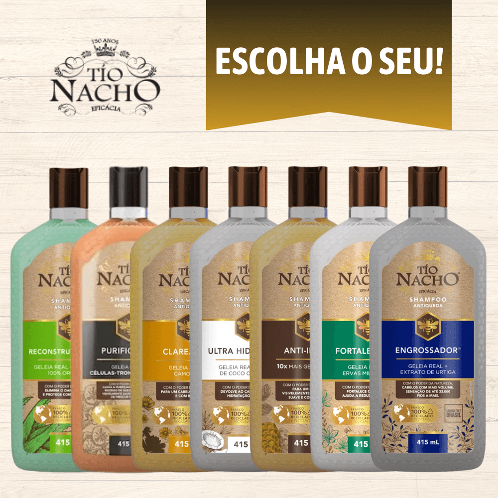 Shampoo Tio Nacho Engrossador Antiidade Fortalecedor Purificador Hidratante Clareador Reconstrutor