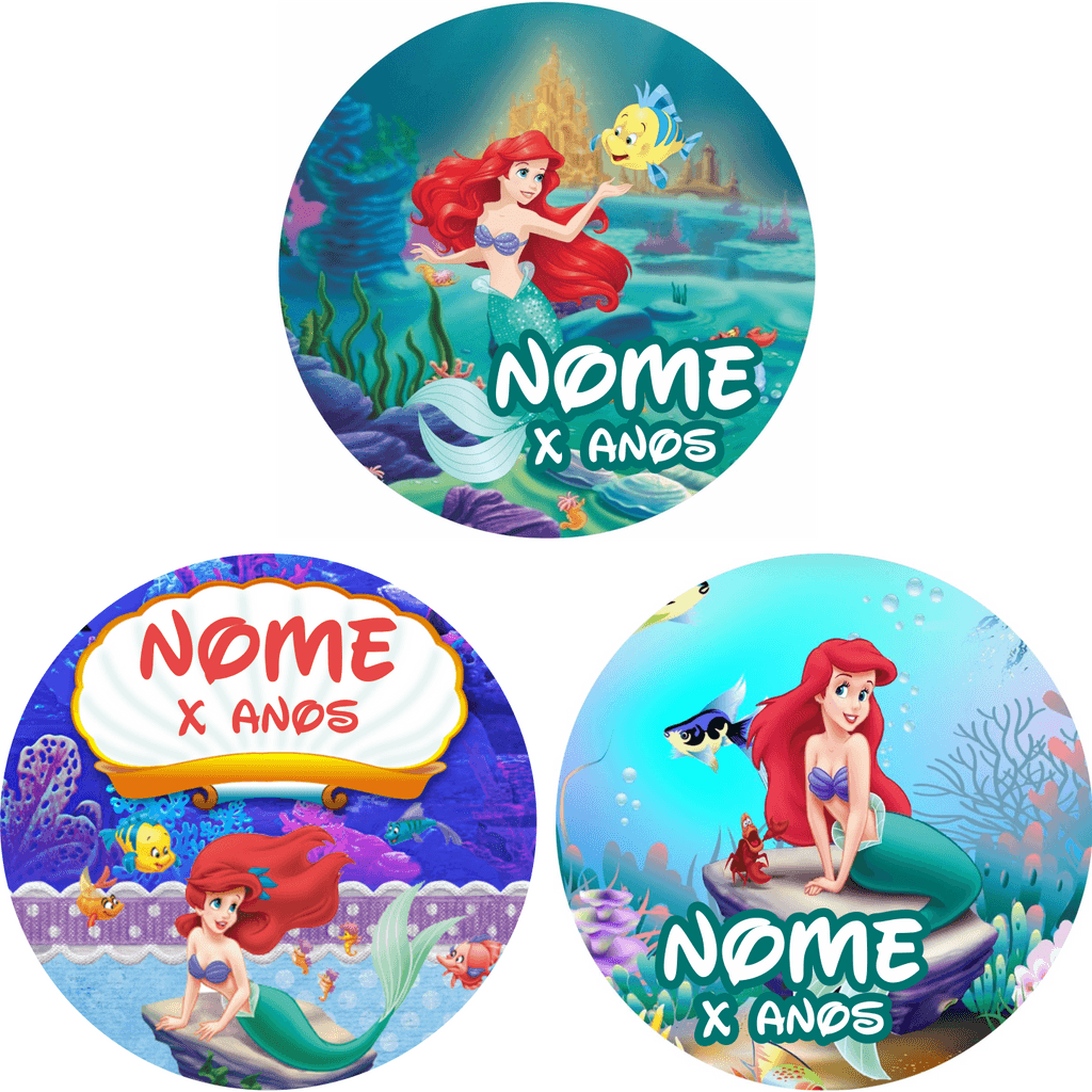 Adesivos Papel Fotográfico 4cm x 4cm Pequena Sereia Personalizado