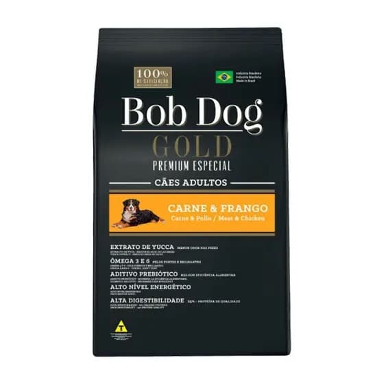 Ração Bob Dog Gold Premium Frango e Carne 15 Kg Raçâo Para Câes Adultos