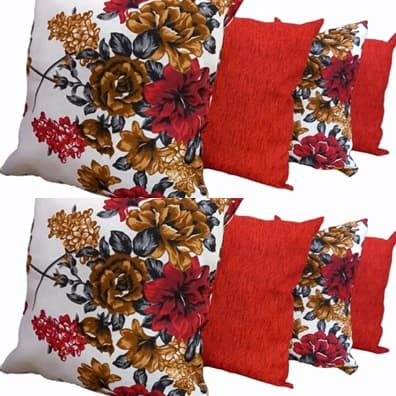 Kit 8 Capas Almofadas 45 X 45 Cm 4 Estampadas FLOR VERMELHA E 4 Lisas VERMELA Com Zíper escondido