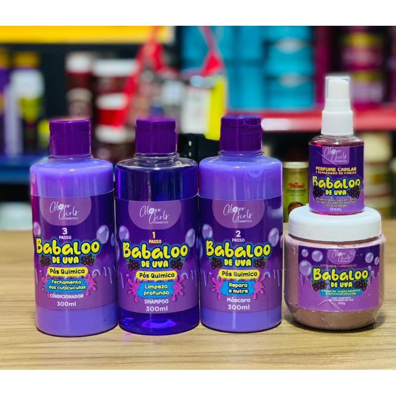 Babaloo de Uva Pós Química + Esfoliante Corporal babaloo uva + Reparador de pontas babaloo uva
