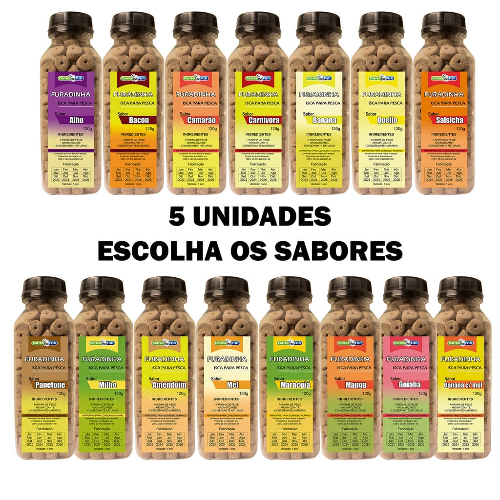 Kit 5 Isca Ração Furadinha Acquamil Corrêa Fish 120g Diversos Sabores