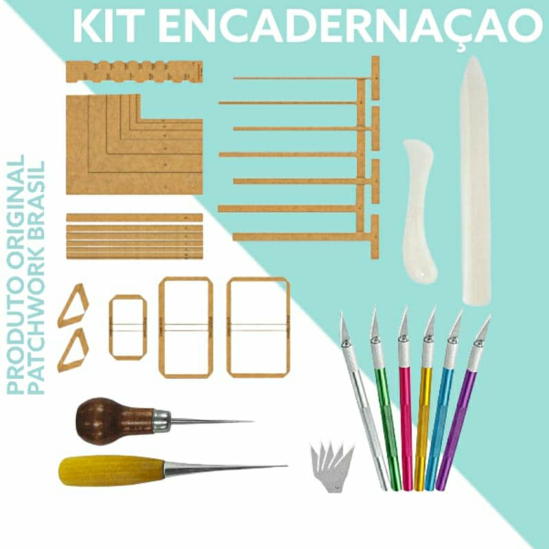 Kit Encadernação WireO Post It Agulhão Espatulas Vincadora Estilete Bisturi