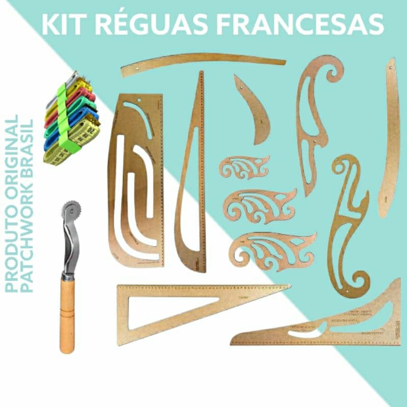 Kit 12 Réguas Francesas mais carretilha modelagem e fita métrica corporal⁷ pachwork br