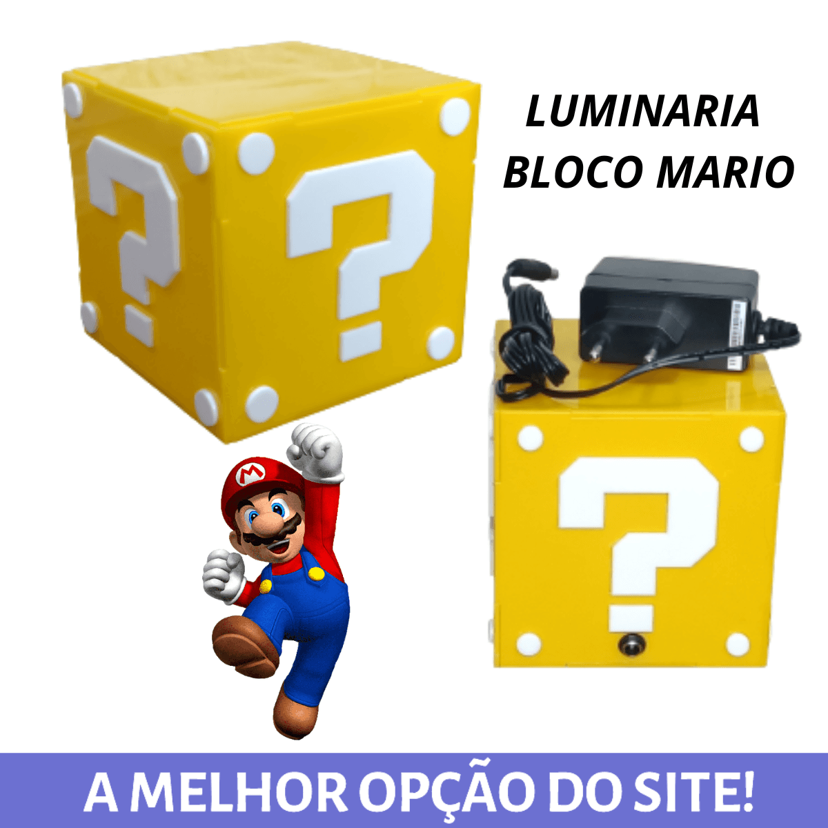 Luminária Abajur Super Mario Cubo Bloco Geek Gamer
