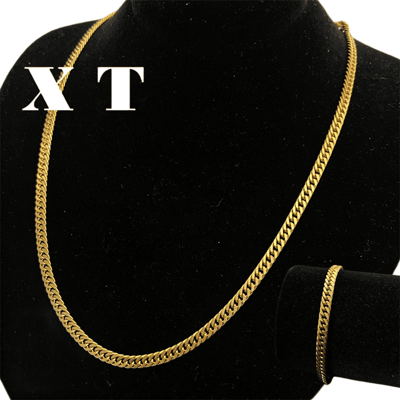Conjunto Corrente+Pulseira Elo Duplo em aço inox 316L masculina/feminina colar banhada a ouro 60cm 4mm