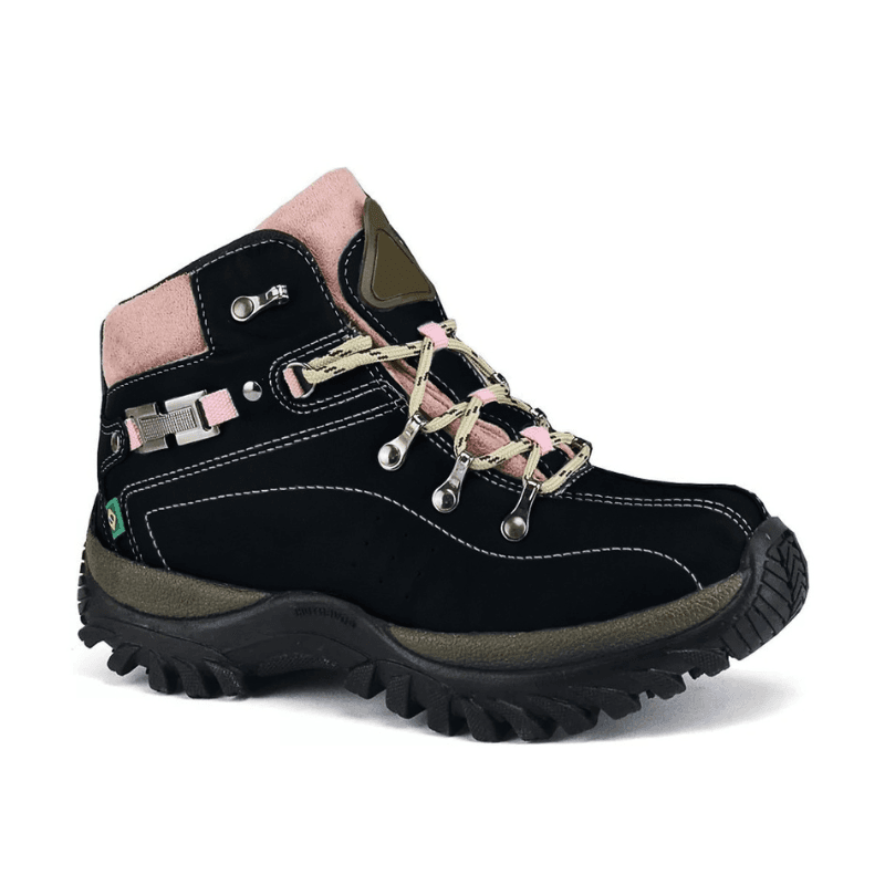 Tenis Bota Coturno Feminino Couro Ecológico Cor Preto ref 100