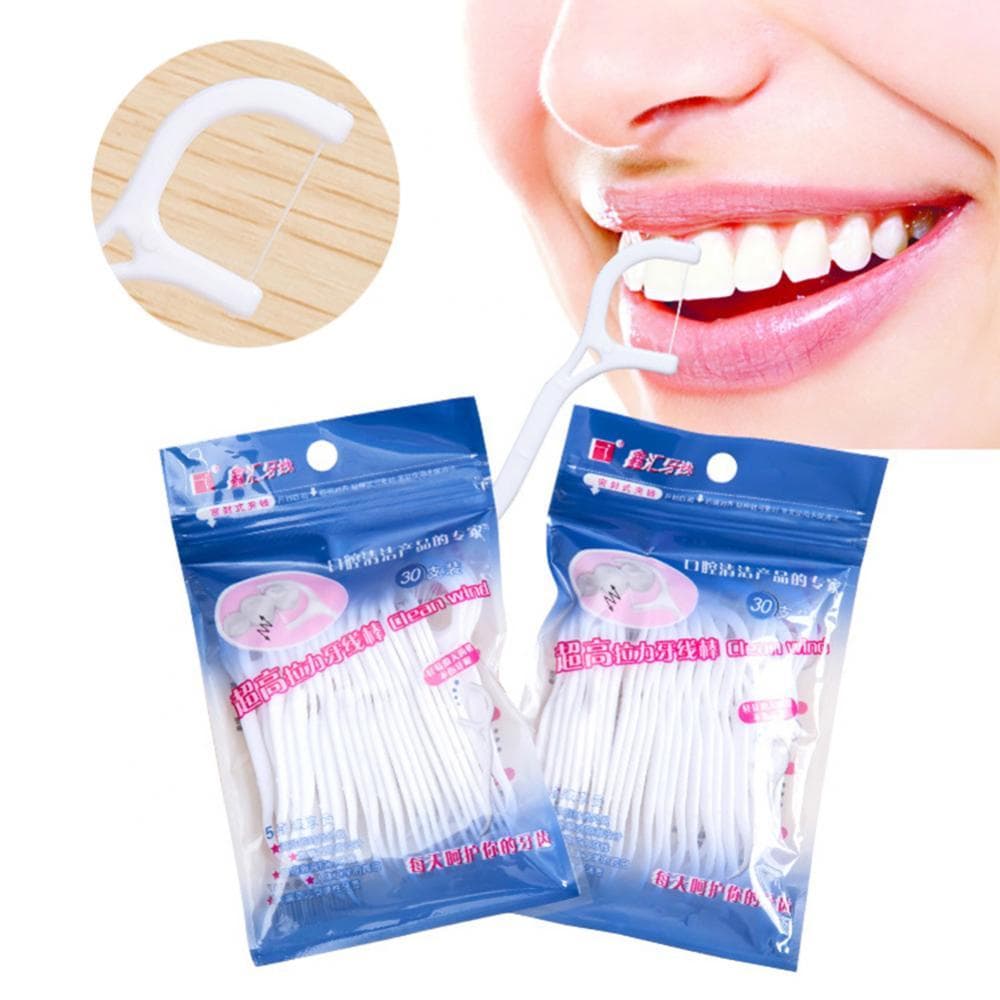 Fio Dental Floss Dentes Palito de Dente Stick Hastes Super Fino Pick Flosser 30un