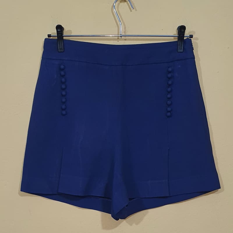 SHORTS RETRÔ ESTILO NAVY BOTÕES CURTO CINTURA ALTA