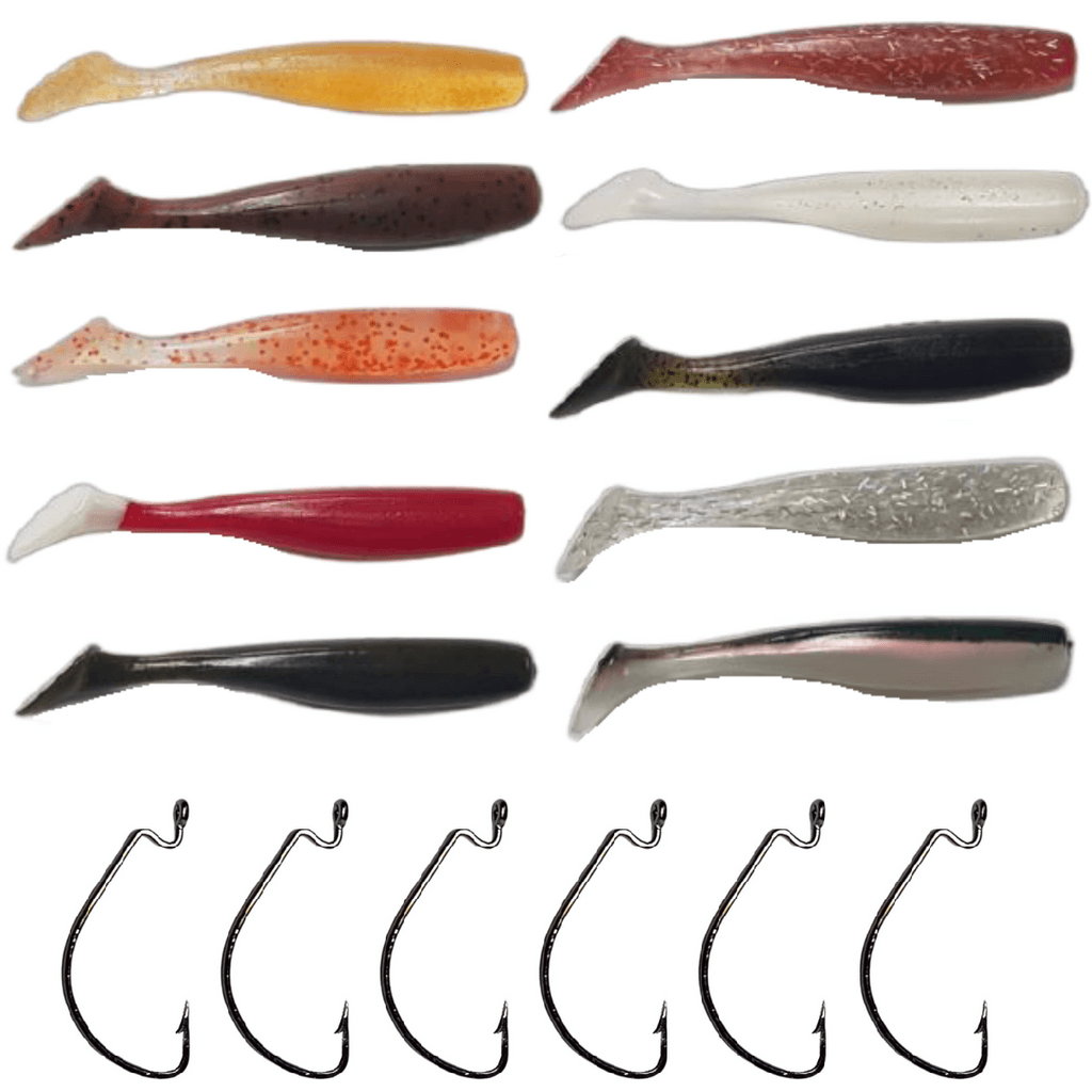 Shad Minhoca De Silicone Grub Soft - 10 isca Artificial e 6 anzóis offset