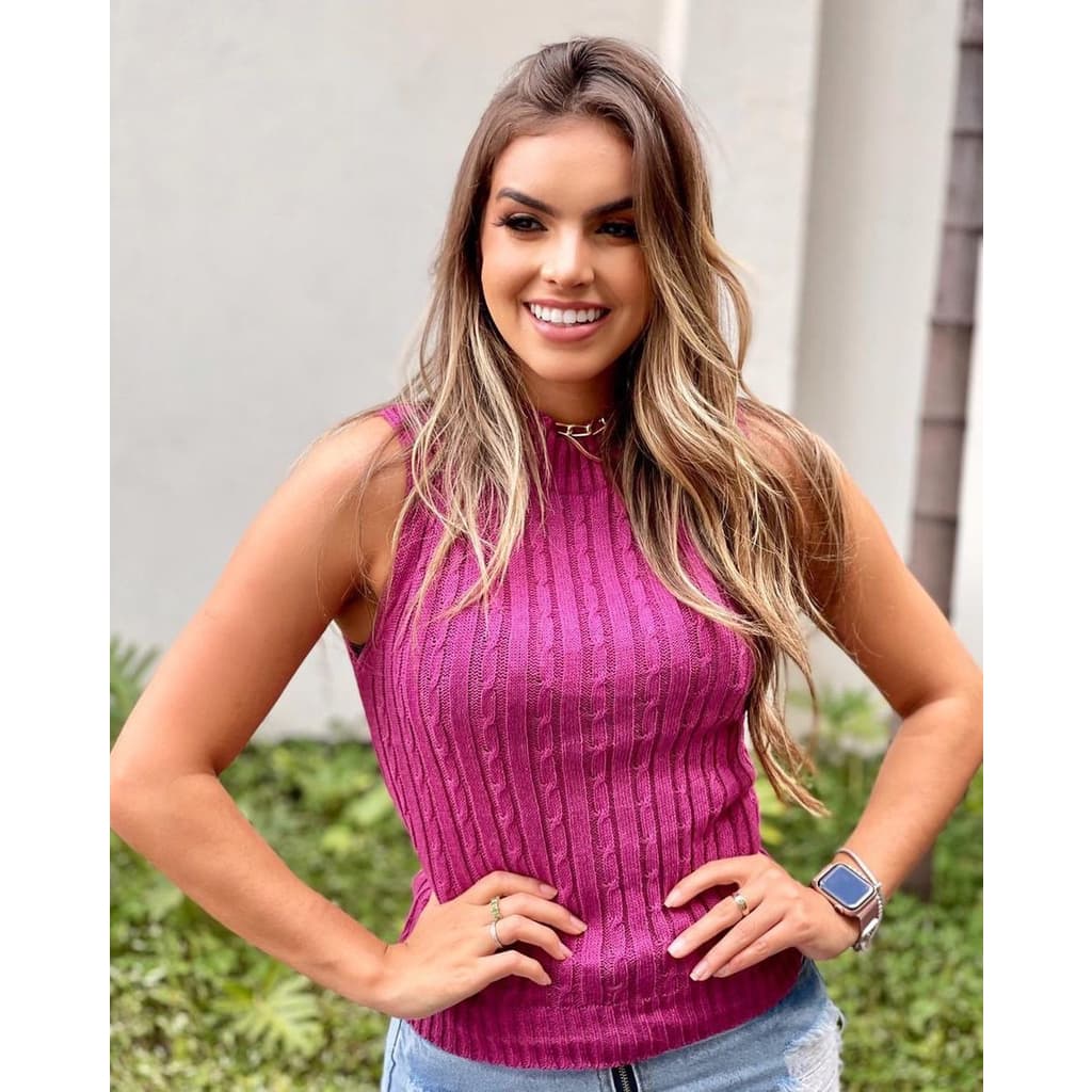 Blusinha Garrafinha Trançada Feminina Tricot Modal Canelada Gola Alta / Blusa Tricô / Envio 24hrs