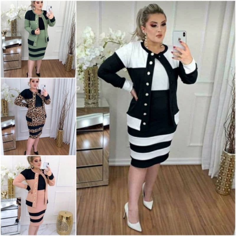Conjunto Feminino Blazer e Saia Lápis Moda Evangélica Casaco Luxo