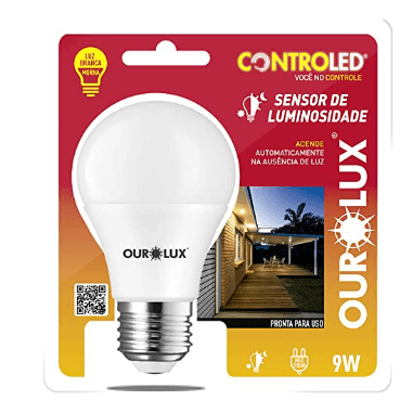 lâmpada inteligente com sensor de luminosidade 9w 2700k  LUZ AMARELADA - OUROLUX