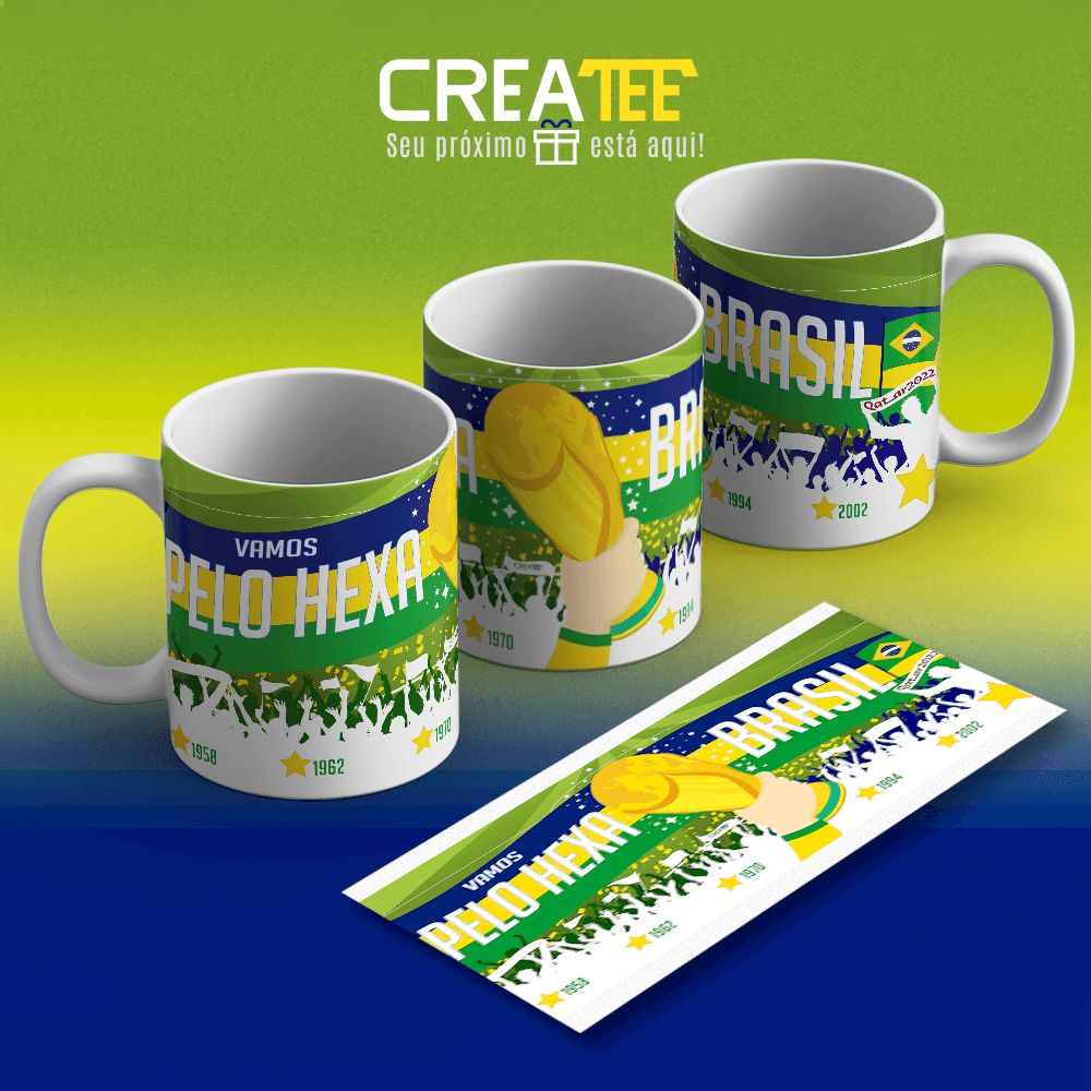 Caneca & Xícara - Brasil Hexa 2022 - Futebol