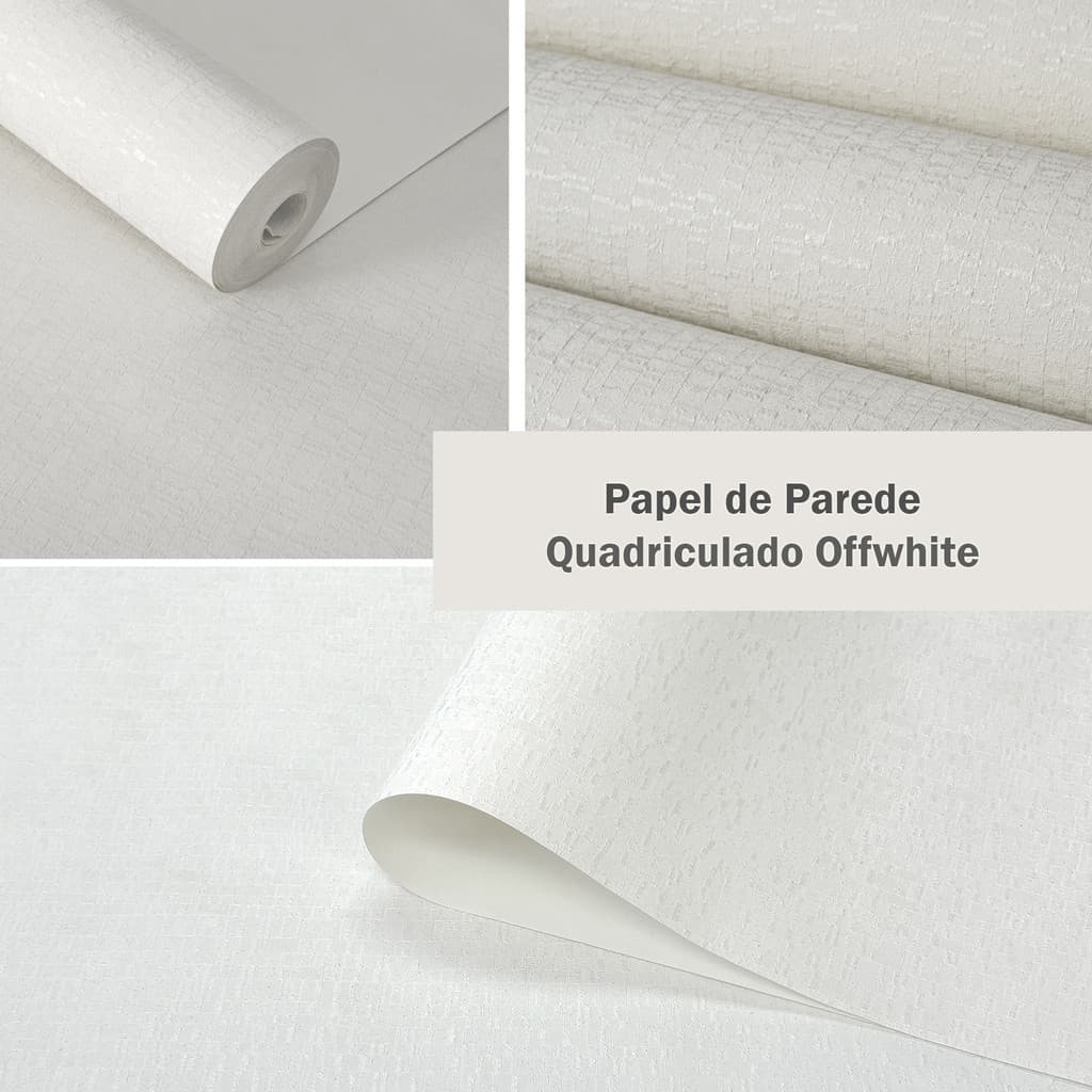 Papel de Parede Importado Quadriculado Offwhite - Rolo 9,5m x 53cm + Cola grátis - Modelo 1001-1